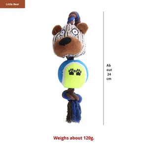 Jouet à mâcher durable pour chien, balle de tennis en velours côtelé, corde en coton, jouet interactif couineur pour animaux de compagnie, résistant aux morsures, pour l'entraînement des molaires des chiots - Product Image 6