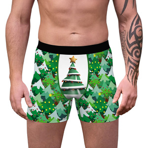 Boxers respirants à la mode pour hommes personnalisés sous-vêtements confortables imprimés numériques de Noël taille élastique imperméables - Product Image 1