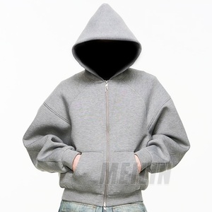Hoodie surdimensionné de luxe de haute qualité, 100% coton, épais, coupe courte, double couche, épaules tombantes, fermeture éclair, personnalisable - Product Image 3