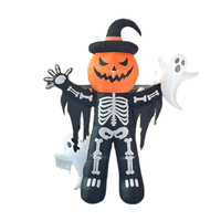 Décorations de jardin et de pelouse avec lumières, citrouilles gonflables d'Halloween, squelettes, fantômes et elfes gonflables amusants