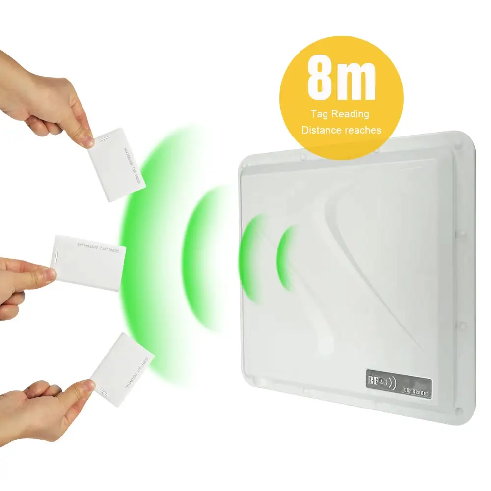 Antena 9dBi Pembaca RFID UHF Jarak Jauh IP67 8M dengan Wiegand/TCP/WIFI untuk Pelacakan Kendaraan Luar Ruangan