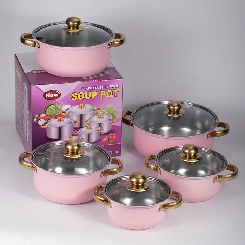 Set peralatan dapur grosir 10 buah, panci Stainless Steel, peralatan masak dengan pegangan Bakelite