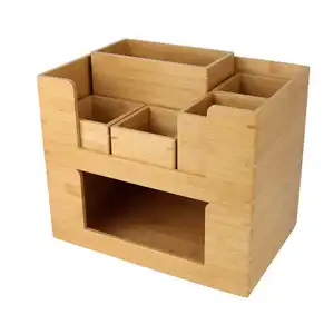 Tahan lama beberapa ukuran persegi panjang dapat ditumpuk kamar mandi kamar tidur mengatur tempat sampah, set kotak penyimpanan kayu bambu dengan pegangan