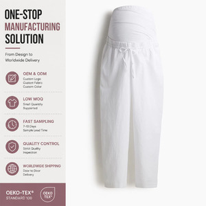 <span class=keywords><strong>Pantalon</strong></span> de grossesse taille haute décontracté en mélange de <span class=keywords><strong>lin</strong></span>, couleur unie, avec large ceinture, respirant - Product Image 1