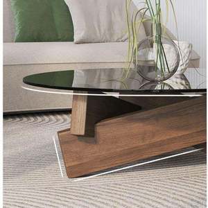 NKAHS-CT-008 Eco-Friendly Modern <b>Solid</b> <b>Wood</b> Round Coffee <b>Table</b> Glass <b>Top</b> Creative Designer Minimalist for Living Room Furniture - Product Image 5