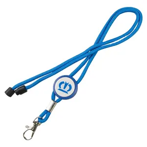 Portachiavi staccabile blu diretto in fabbrica cinturino rotondo in poliestere con cordino in corda per carta d'identità con logo personalizzato