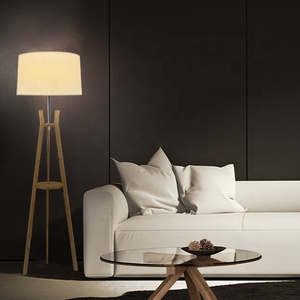Modern Luxury Beige Fabric Shade High Brightness Floor Lamp Bamboo Body E27 Base Dome Design Tripod <b>Stand</b> Wooden Corner Living - Product Image 1
