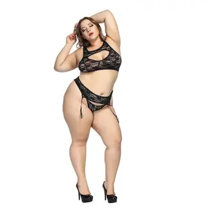 Bahoto 2022 Ladies Fashion Embroidery Sexy Lingerie Sets Exotic Chubby Women Black Plus Size Lingerie