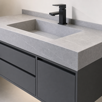 Vasque de salle de bain moderne de luxe en marbre gris |   Vasque en pierre intégrée polie pour salle de bain, toilettes, hôtel, villa – Conception sur mesure