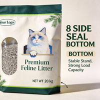 Sachet pour litière pour chat imprimé sur mesure à 8 soudures latérales, pochette à fond plat refermable de qualité alimentaire avec fenêtre transparente