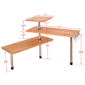 Double-legged Corner Tabletop Three-tier Spice <b>Rack</b> With Hooks For <b>Kitchen</b> Storage - Product Image 3