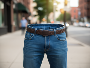 Cintura Intrecciata da Uomo 4.0x125cm con Fibbia in Plastica Color Caffè per Uso Casual - Product Image 2