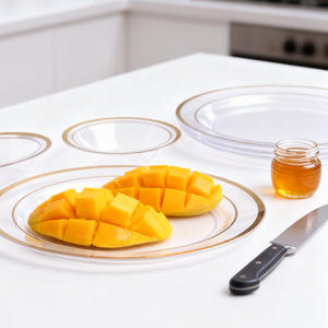 Plato <span class=keywords><strong>de</strong></span> Cena Elegante <span class=keywords><strong>de</strong></span> <span class=keywords><strong>Material</strong></span> PS Transparente, Estilo Moderno, Borde Dorado Refinado, Vajilla Desechable para Catering, Bodas, Banquetes y Fiestas - Product Image 1