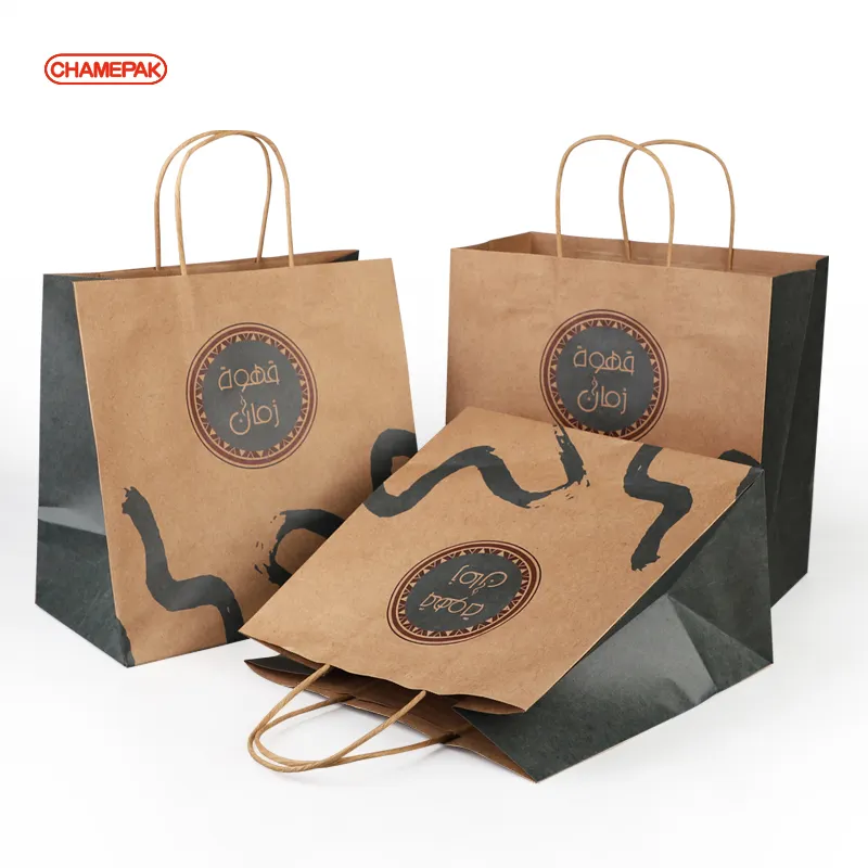 Stok Ramah Lingkungan Restoran Katering Makan Siang untuk Pergi Makanan Takeout Tas Kertas Kraft Coklat untuk Kemasan Makanan