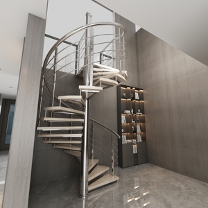 Escalera de Caracol Interior de Acero Inoxidable con Barandilla de Cable Cepillado y Peldaños de Madera, Escaleras Elegantes y Duraderas para Villas de Lujo y Penthouses - Product Image 3