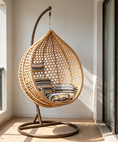 Fauteuil suspendu œuf moderne en rotin et acier, écologique et étanche, pour patio extérieur et véranda, avec support