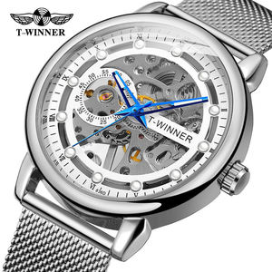 Gagnant 8258 mode européenne américaine fond Transparent cadran creux fenêtre en verre <span class=keywords><strong>Milan</strong></span> maille ceinture montre mécanique pour hommes - Product Image 5