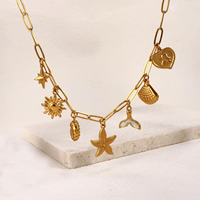 Collier personnalisé en acier inoxydable avec pendentif en coquille d'animal de l'océan tortue conque étoile de mer queue de poisson pour la fabrication de bijoux