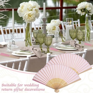 Rose Imité Soie Tissu Bambou De Poche Plié Ventilateur Faveurs De Fête De Mariage Baby Shower Cadeaux Avec Sacs-cadeaux - Product Image 4