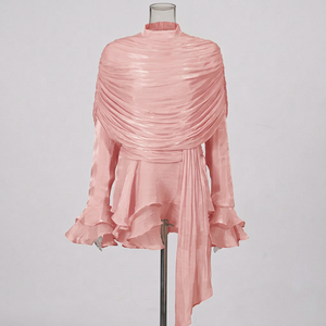 Elegant Pink Satin A-Line Gown O-Neck Sleeveless Asymmetric Ruffles Sheer Layer Vintage Maxi <b>Dress</b> Natural Waist Spring - Product Image 1
