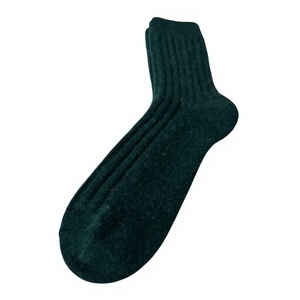 Custom <b>Men's</b> crew <b>Socks</b> Solid Dark Teal Color Knitted <b>Wool</b> Sweat-Absorbent Classic Ribbed Style Winter Wear - Product Image 2