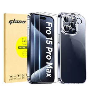 For iPhone 15 transparent magnetic phone case 15 pro max tempered glass camera lens protector privacy glass set