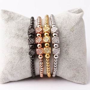 Classic <span class=keywords><strong>Triple</strong></span> CZ Pave Charms perline in acciaio inossidabile bracciale Macrame uomo donna JBS9583 - Product Image 6