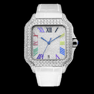 Reloj de hombre personalizado de alta calidad con cristal de hielo VVS y zafiro, caja cuadrada mecánica y diseño de superficie semi-ice de lujo. - Product Image 3