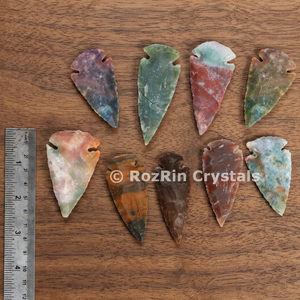 Pointes de flèches en pierre sculptées à la main, objets d'art anciens de collection, 1,5 à 2 pouces, multicolores, décoration intérieure - Product Image 3