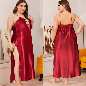 Chemise de nuit pour femmes RUIYI en <span class=keywords><strong>satin</strong></span> plissé longue et sexy à col en V en grandes tailles - Product Image 6