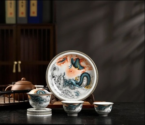 Service à <span class=keywords><strong>thé</strong></span> Gongfu chinois traditionnel en céramique <span class=keywords><strong>Dragon</strong></span> Cloud avec Gaiwan et tasses à <span class=keywords><strong>thé</strong></span>, coffret cadeau en bois de qualité supérieure pour cadeaux d'affaires - Product Image 1