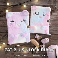 Carnet de notes en tissu peluche doux avec motif chat de dessin animé - Cadeau pour petites princesses et écolières, 80 feuilles, reliure cousue