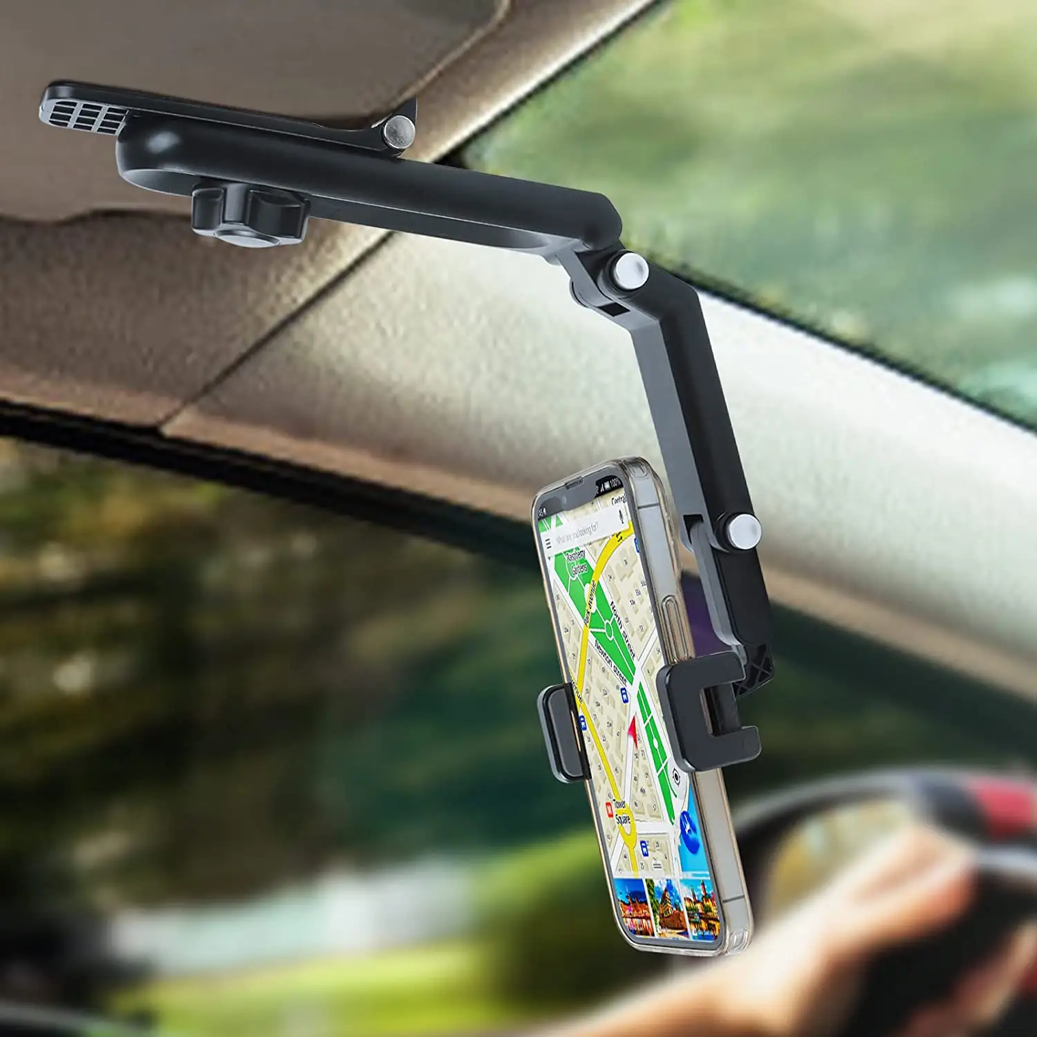 Support de téléphone en fibre de carbone personnalisé, pour voiture, pare-soleil, Clip universel, 360 réglable, berceau de miroir