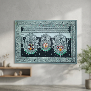 Peinture murale artisanale Pattachitra, œuvre d'art traditionnelle en coton d'Odiya, décoration de temple hindou - Product Image 3