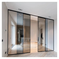 Porte coulissante en verre à ferme structure fine et fermeture douce, pour intérieur de maison, salon, chambre, cuisine, salle à manger, balcon, minimaliste, coupe-vent