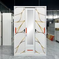 Meubles de chambre à coucher d'intérieur maison placard Almirah Double 2 miroir porte coulissante impression acier placard armoire métal armoires verrouillables