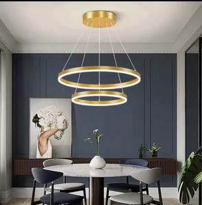 Anillo de círculo dorado Luz colgante Tamaños medianos grandes 3000K CCT Interior LED Cristal de hierro nórdico Hogar Hotel Bombilla de vidrio colgante - Product Image 3