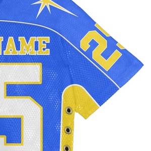 Maillot de football en maille bleue pour femme, col en V, motif étoile, dentelle latérale à œillets, crop top à manches courtes, vêtements de sport, streetwear - Product Image 4