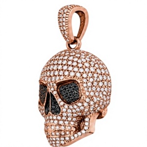 Colgante de Calavera Chapado en Oro Rosa y Plata con Moissanita e Incrustaciones de Piedras Blancas y Negras para Joyería Certificada de Hip Hop Unisex - Product Image 2