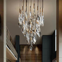 Lampe suspendue décorative de luxe pour la maison, en cristal, moderne, en verre, en forme de feuille, hauteur réglable, pour centre commercial, hall, hôtel, réception