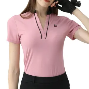 Wholesale Golf Clothes Polo Shirt For Women Short Sleeves V-neck Ladies Slim Fit Breathable Quick Dry Causal Sportswear