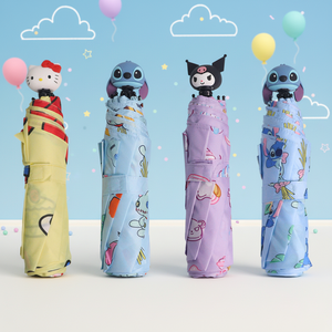 Parapluie pliable mignon et classique avec poignée 3D en pongé, motif IP, protection UV portable contre le soleil et la pluie - Product Image 3