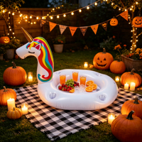Bouée gonflable licorne arc-en-ciel pour enfants avec porte-gobelets – Flotteurs amusants, radeau à chevaucher pour la plage et le lac