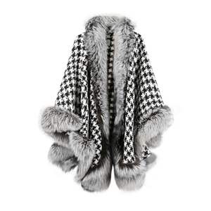 Écharpe en fausse fourrure de <span class=keywords><strong>renard</strong></span> pour femme, châle <span class=keywords><strong>à</strong></span> carreaux, cape longue, col tendance, poncho chaud d'hiver - Product Image 1