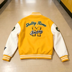 Customized Men Yellow Varsity <strong>Jacket</strong> Chenille Letter <strong>Patches</strong> Faux Leather Sleeve Streetwear Bomber <strong>Jacket</strong> Custom Varsity <strong>Jacket</strong> - Product Image 2