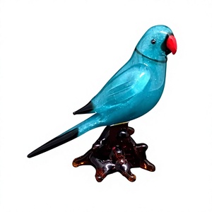 Glass Parrot Figurine Murano Blown <b>Red</b> Beak Black Tail Contemporary Desk Decor Irregular Shape Tabletop Ornament - Product Image 1