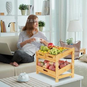 Estante de Almacenamiento de Frutas de Bambú de Varias Capas, Organizador de Verduras de 2 Niveles para Cocina, Contenedor de Aperitivos para Escritorio - Product Image 3