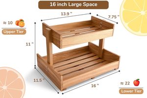Organizador de Frutas y Verduras de 2 Niveles, Cesta Grande de Madera de Acacia para Mostrador de <span class=keywords><strong>Cocina</strong></span> - Product Image 3