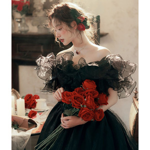 Black Off-The-Shoulder Ball Gown Empire Waist Vintage Evening Dress For Wedding Portrait Photography - Product Image 1