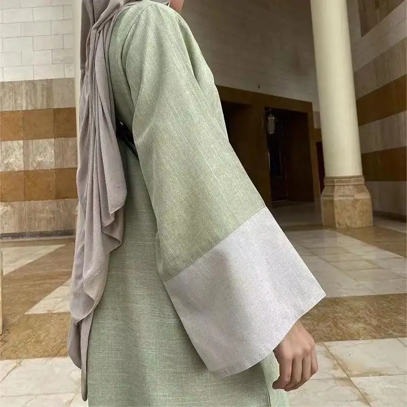 Kadınlar için 2024 moda Abayas müslüman katı elbiseler başörtüsü açık Abaya Patchwork kadın giyim Abaya